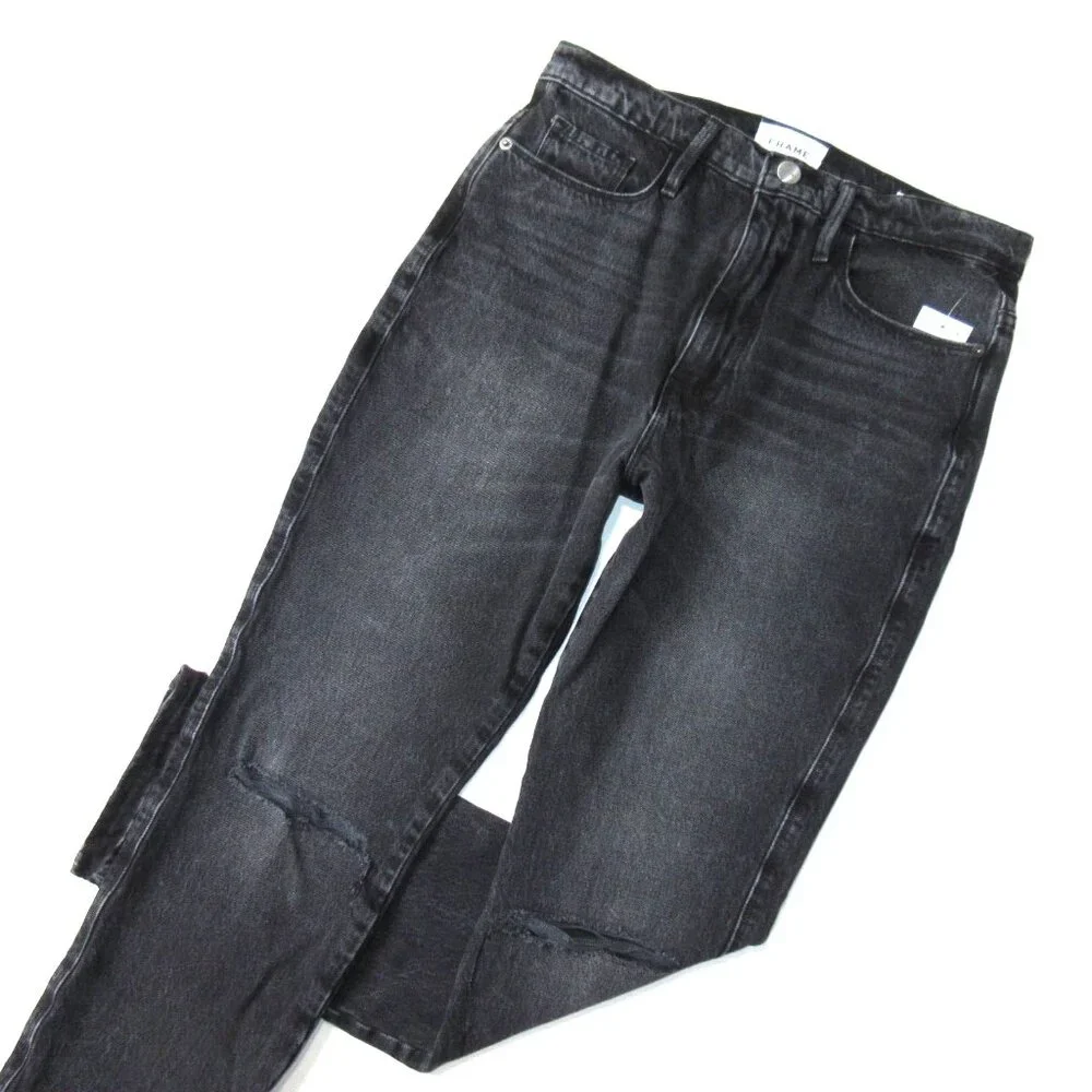 NWT FRAME Le Sylvie Slender Straight in Wilkinson Rips High Rise Jeans 27